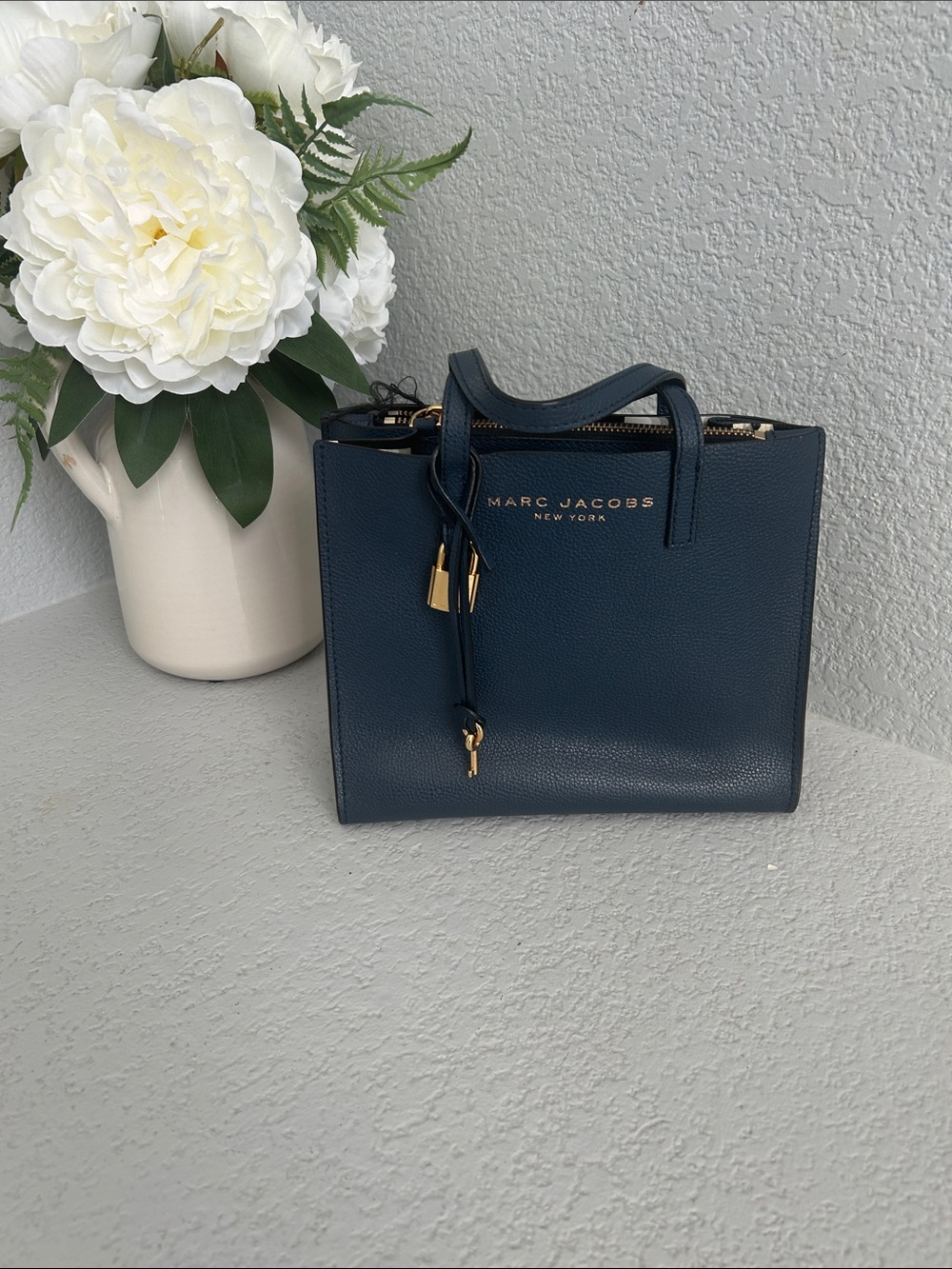 The Marc Jacobs Mini Grind Leather Tote in Blue Sea